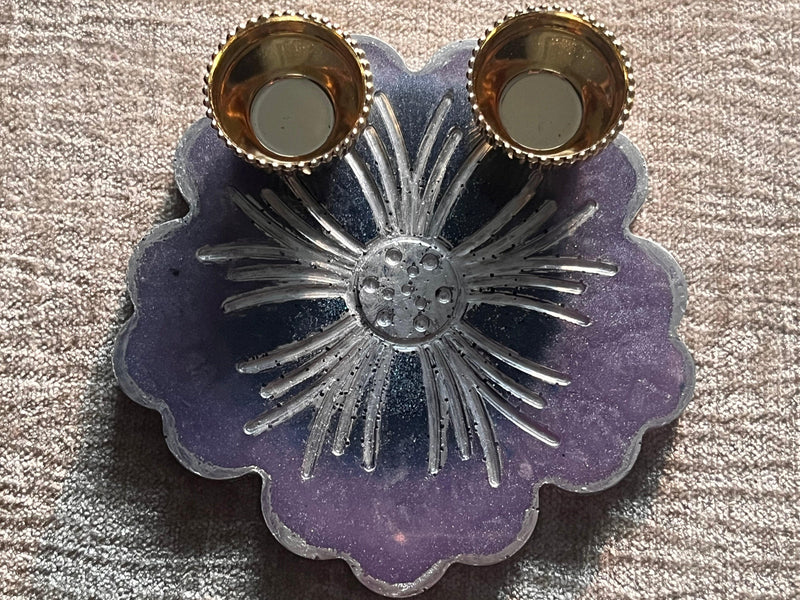 Customized Purple flower shape Rakhi Pooja Thalli with Rakhi - BrahmatellsStore