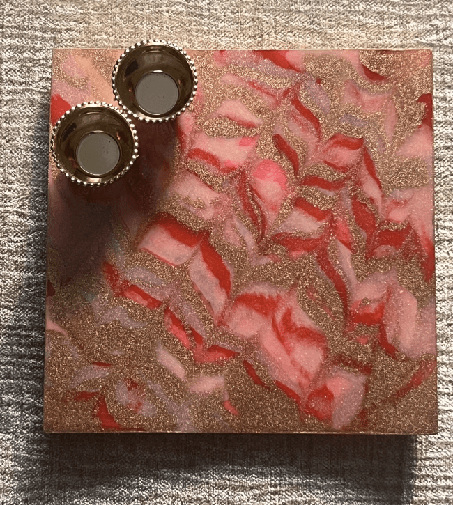 Customized Red and Golden square Rakhi Pooja Thalli with Rakhi - BrahmatellsStore