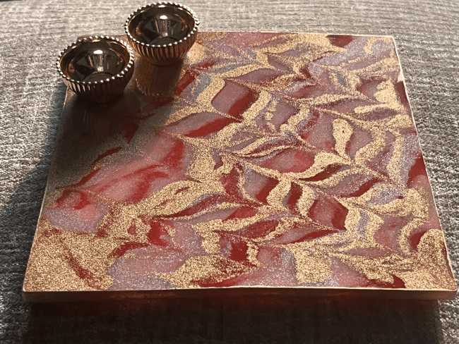 Customized Red and Golden square Rakhi Pooja Thalli with Rakhi - BrahmatellsStore