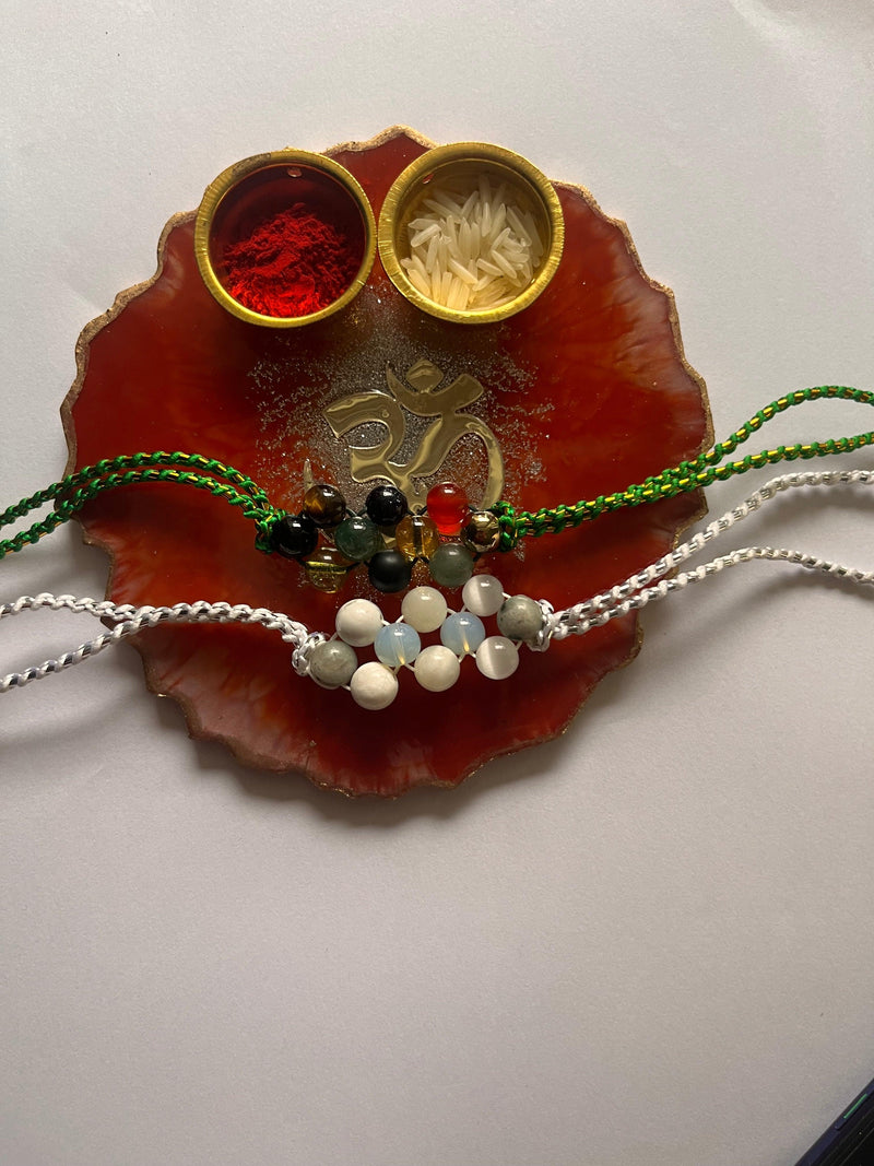 Customized Red OM Rakhi Pooja Thalli with Rakhi - BrahmatellsStore