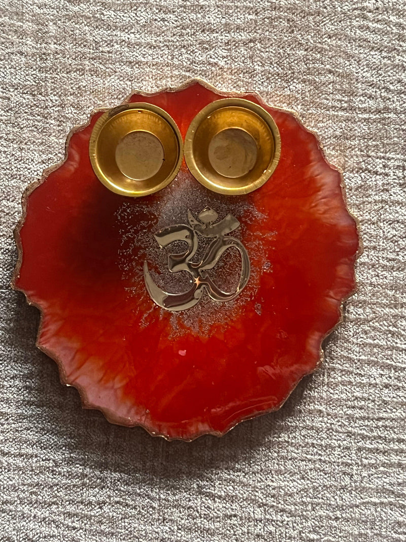 Customized Red OM Rakhi Pooja Thalli with Rakhi - BrahmatellsStore