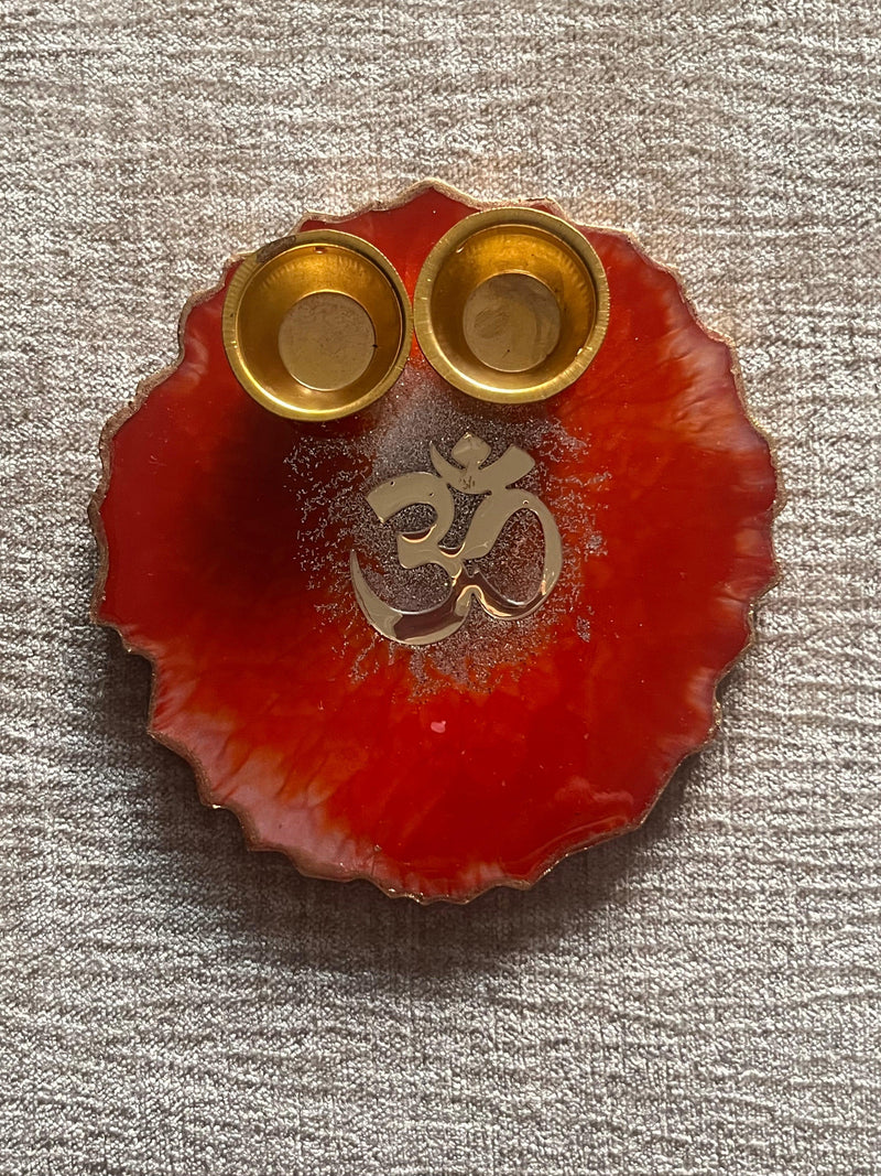 Customized Red OM Rakhi Pooja Thalli with Rakhi - BrahmatellsStore