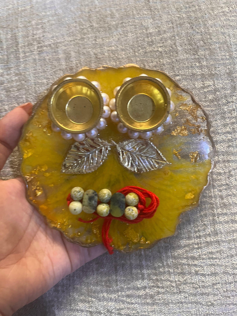 Customized yellow Rakhi Pooja Thalli - BrahmatellsStore