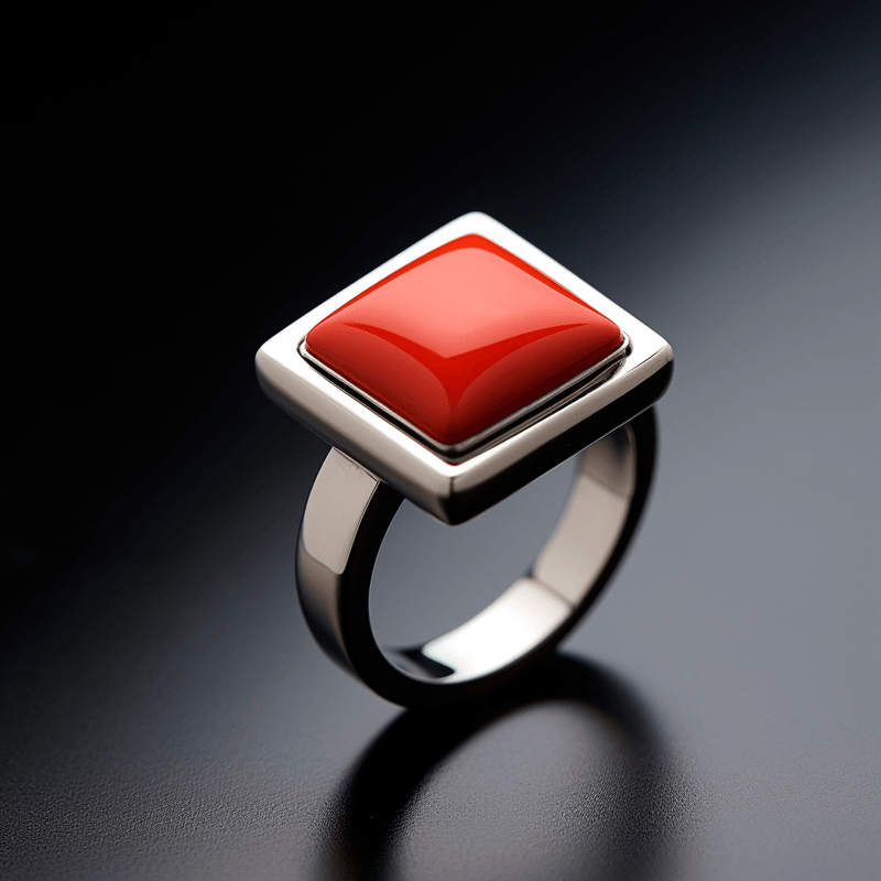Egyptian Red Coral Square Ring - Mars Empowerment Jewel | Brahmatells - BrahmatellsStore