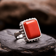 Egyptian Red Coral Square Ring - Mars Empowerment Jewel | Brahmatells - BrahmatellsStore