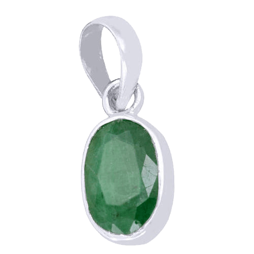 Emerald Oval Dark Green Silver Pendant - Panna's Grace | Brahmatells - BrahmatellsStore