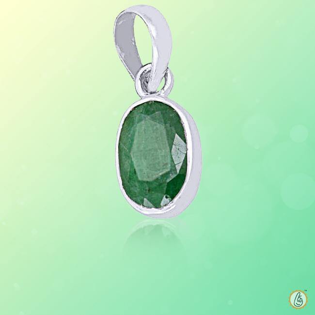 Emerald Oval Dark Green Silver Pendant - Panna's Grace | Brahmatells - BrahmatellsStore