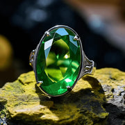Emerald Oval-Natural Bluish-Green Ring - Mercury's Gem | Brahmatells - BrahmatellsStore