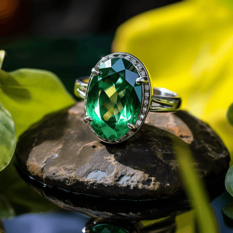 Emerald Oval-Yellow-Green Ring - Mercury's Harmony | Brahmatells - BrahmatellsStore