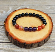 Empath Protection Bracelet with Fire Agate, Amethyst, & Black Tourmaline | Brahmatells - BrahmatellsStore