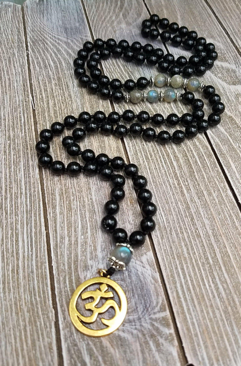 Empath Protection Prayer Mala - Black Tourmaline & Labradorite | Brahmatells - BrahmatellsStore