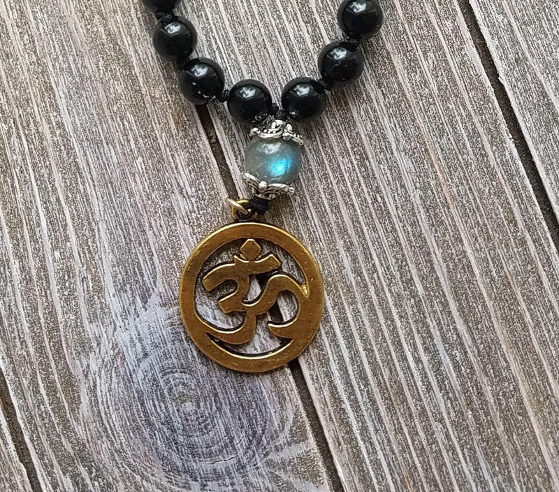 Empath Protection Prayer Mala - Black Tourmaline & Labradorite | Brahmatells - BrahmatellsStore