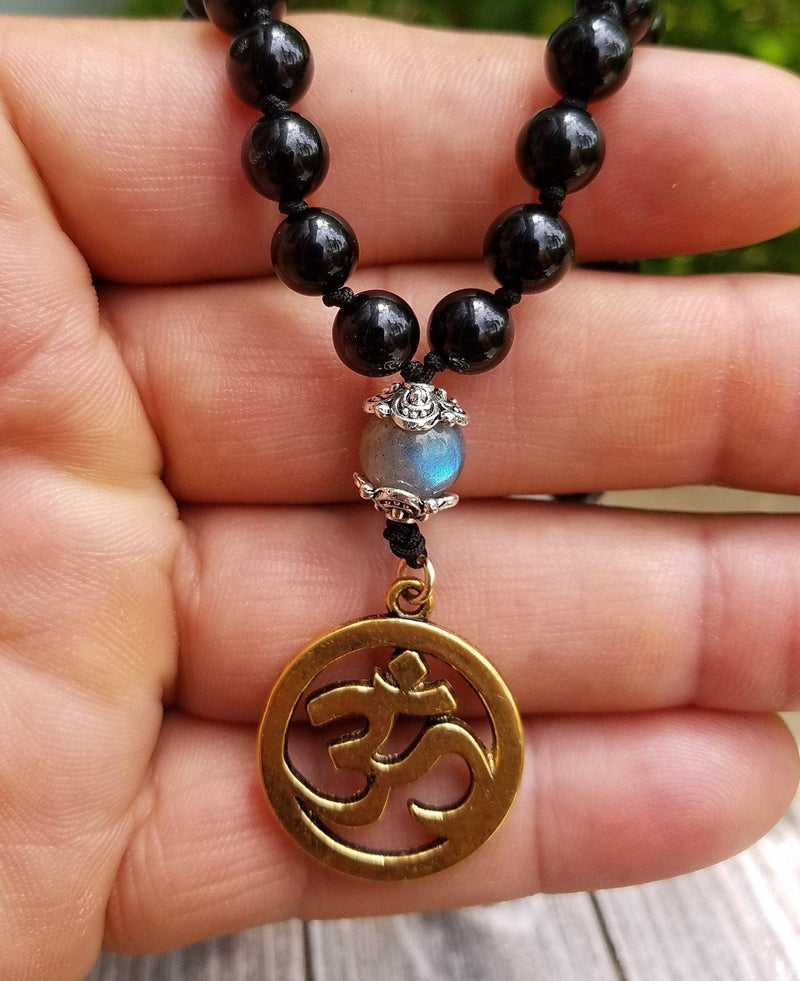 Empath Protection Prayer Mala - Black Tourmaline & Labradorite | Brahmatells - BrahmatellsStore