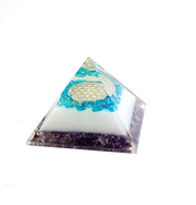Energy Generator Blue Onxy Aqua Crystal And Amethyst Stone With Flower Of Life Logo Colorful Pyramid - BrahmatellsStore