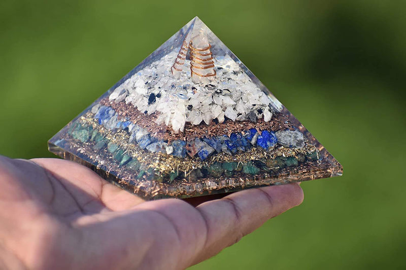 Energy Pyramid: Meditation & EMF Protection with Moonstone, Lapis & Jade - BrahmatellsStore