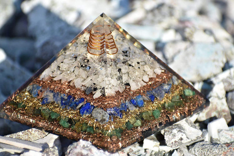 Energy Pyramid: Meditation & EMF Protection with Moonstone, Lapis & Jade - BrahmatellsStore