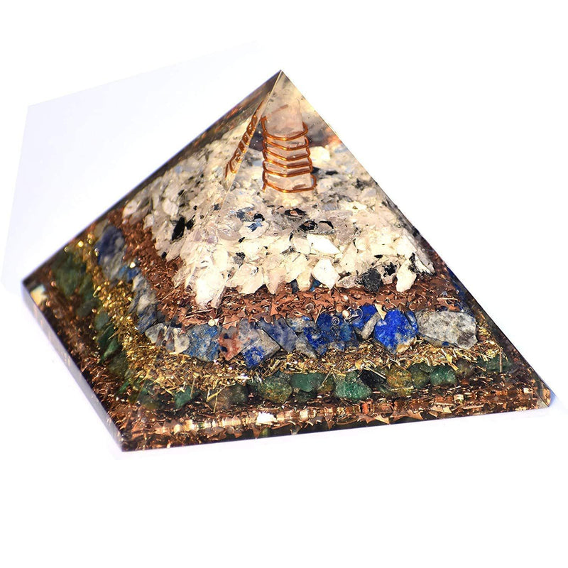 Energy Pyramid: Meditation & EMF Protection with Moonstone, Lapis & Jade - BrahmatellsStore
