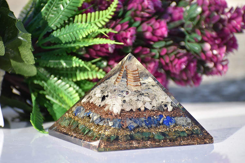 Energy Pyramid: Meditation & EMF Protection with Moonstone, Lapis & Jade - BrahmatellsStore