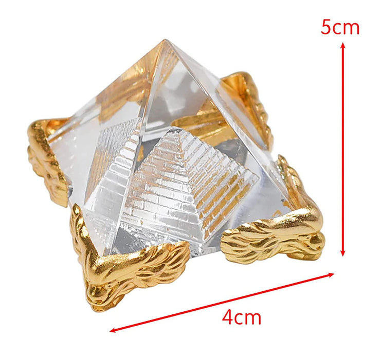 Feng Shui Crystal Pyramid On Golden Stand for Positive Energy and Vastu Correction, Good Luck & Prosperity - BrahmatellsStore