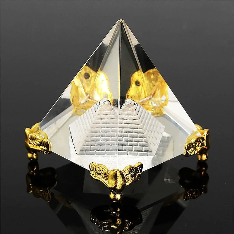 Feng Shui Crystal Pyramid on Golden Stand | Brahmatells - BrahmatellsStore