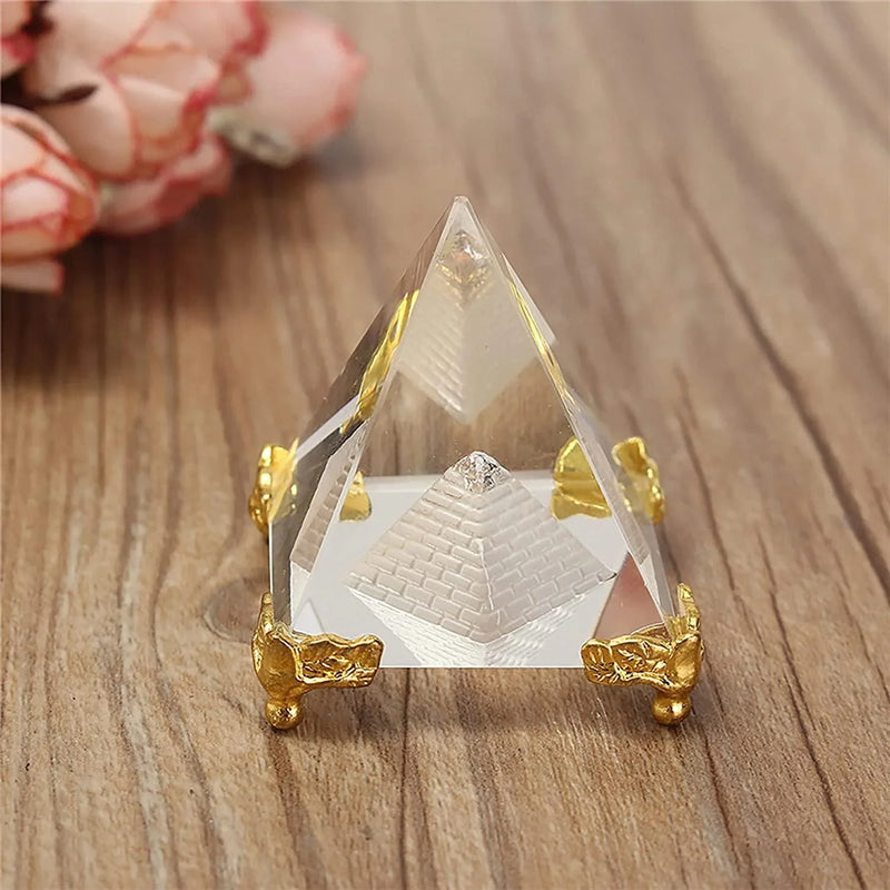 Feng Shui Crystal Pyramid on Golden Stand | Brahmatells - BrahmatellsStore