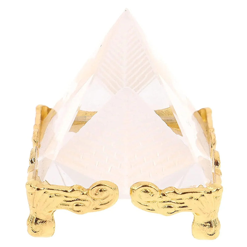 Feng Shui Crystal Pyramid on Golden Stand | Brahmatells - BrahmatellsStore