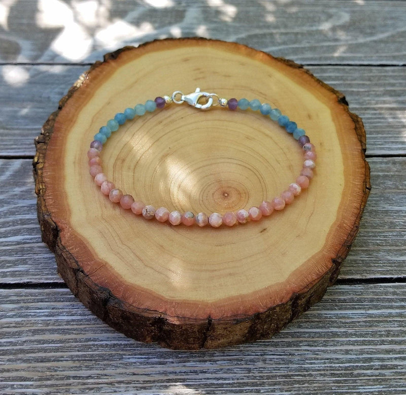 Fertility & Harmony Gemstone Bracelet - Rhodochrosite & Aquamarine | Brahmatells - BrahmatellsStore