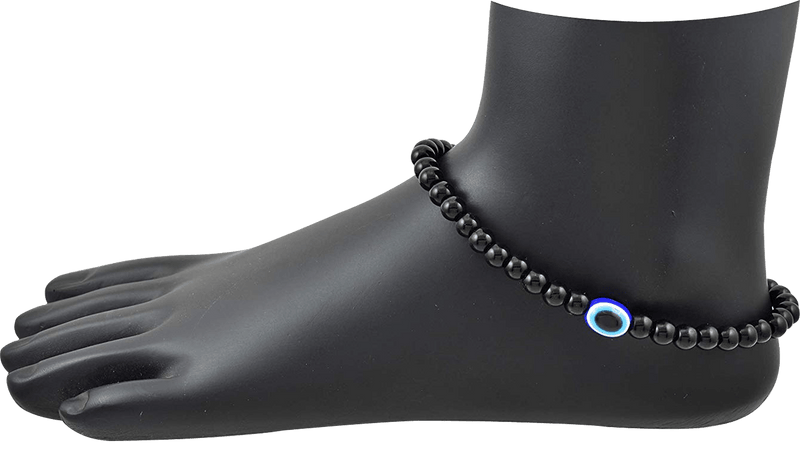 Glass Oxidized Metal Evil Eye Anklet - BrahmatellsStore