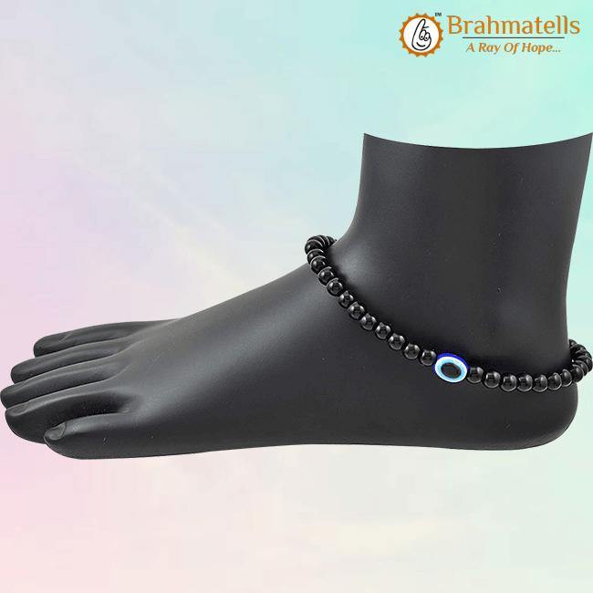 Glass Oxidized Metal Evil Eye Anklet - BrahmatellsStore