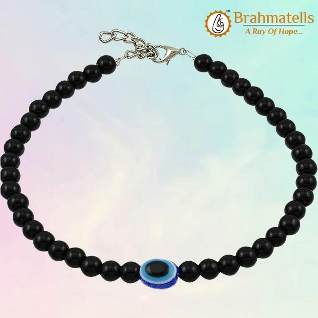 Glass Oxidized Metal Evil Eye Anklet - BrahmatellsStore
