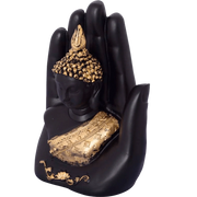 Golden Handcrafted Buddha Palm Decorative Showpiece - 18 cm (Polyresin, Gold, Black) - BrahmatellsStore