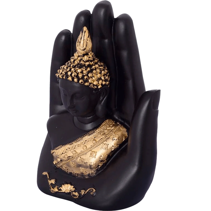 Golden Handcrafted Buddha Palm Decorative Showpiece - 18 cm (Polyresin, Gold, Black) - BrahmatellsStore