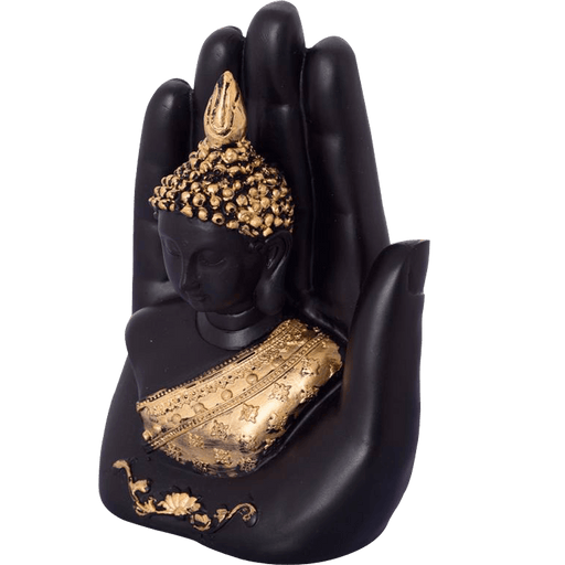 Golden Handcrafted Buddha Palm Decorative Showpiece - 18 cm (Polyresin, Gold, Black) - BrahmatellsStore