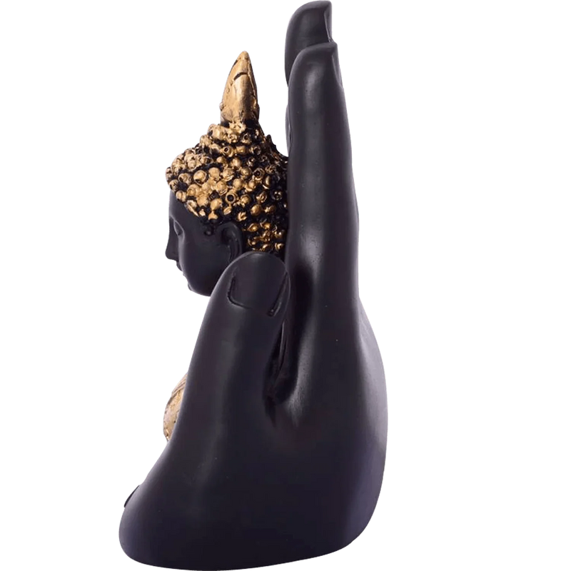 Golden Handcrafted Buddha Palm Decorative Showpiece - 18 cm (Polyresin, Gold, Black) - BrahmatellsStore