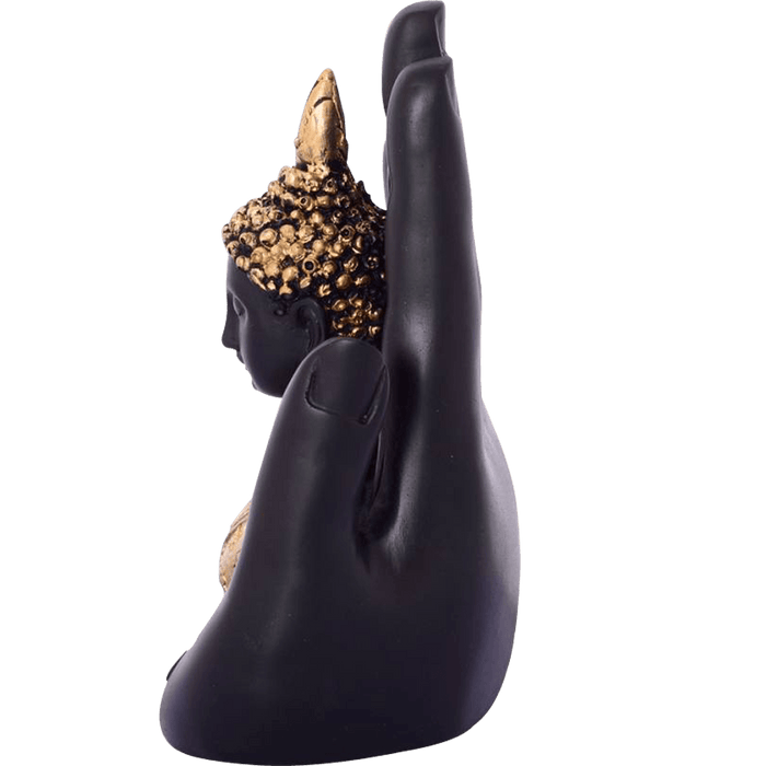 Golden Handcrafted Buddha Palm Decorative Showpiece - 18 cm (Polyresin, Gold, Black) - BrahmatellsStore