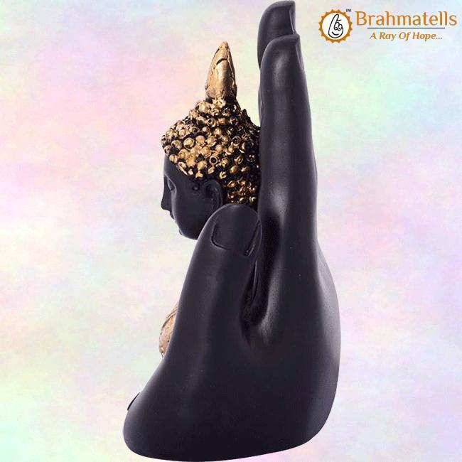 Golden Handcrafted Buddha Palm Decorative Showpiece - 18 cm (Polyresin, Gold, Black) - BrahmatellsStore