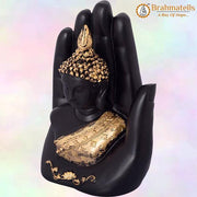 Golden Handcrafted Buddha Palm Decorative Showpiece - 18 cm (Polyresin, Gold, Black) - BrahmatellsStore
