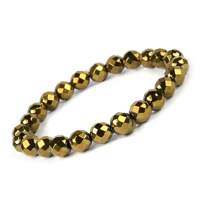 Golden Hematite Diamond Cut Bracelet - 8mm Beads for Reiki Healing - BrahmatellsStore