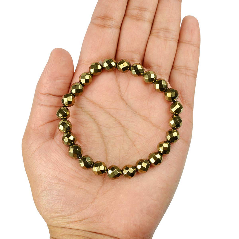 Golden Hematite Diamond Cut Bracelet - 8mm Beads for Reiki Healing - BrahmatellsStore