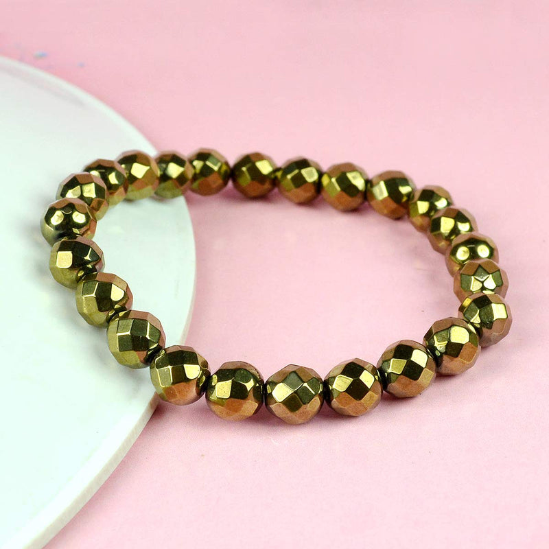 Golden Hematite Diamond Cut Bracelet - 8mm Beads for Reiki Healing - BrahmatellsStore