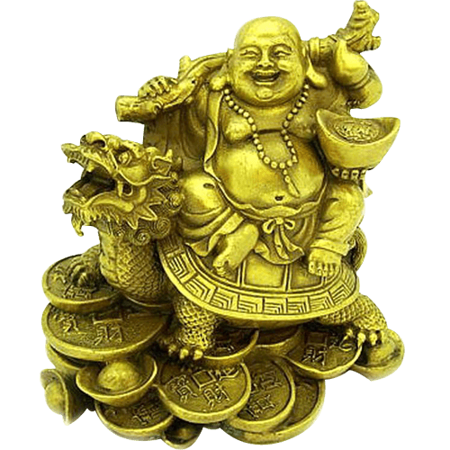 Golden Laughing Buddha On Dragon Tortoise - BrahmatellsStore