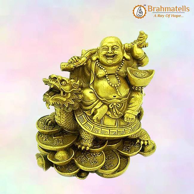 Golden Laughing Buddha On Dragon Tortoise - BrahmatellsStore