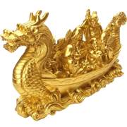 Golden Polyresin Feng Shui Dragon Wealth Ship - BrahmatellsStore