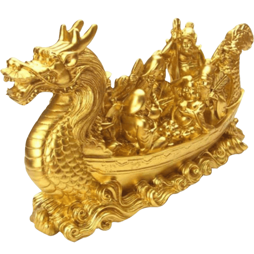 Golden Polyresin Feng Shui Dragon Wealth Ship - BrahmatellsStore