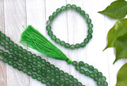 Green Aventurine Mala & Bracelet Set - 8mm Diamond Cut Beads - BrahmatellsStore