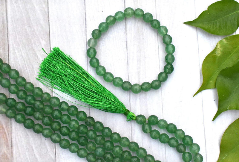 Green Aventurine Mala & Bracelet Set - 8mm Diamond Cut Beads - BrahmatellsStore