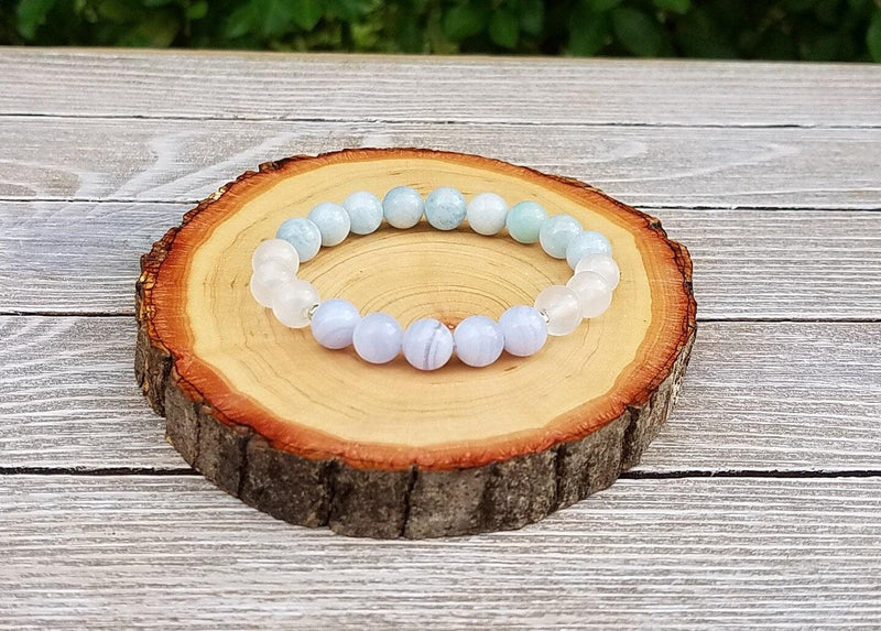 Handmade Selenite, Blue Lace Agate & Aquamarine Anxiety Relief Bracelet | Brahmatells - BrahmatellsStore