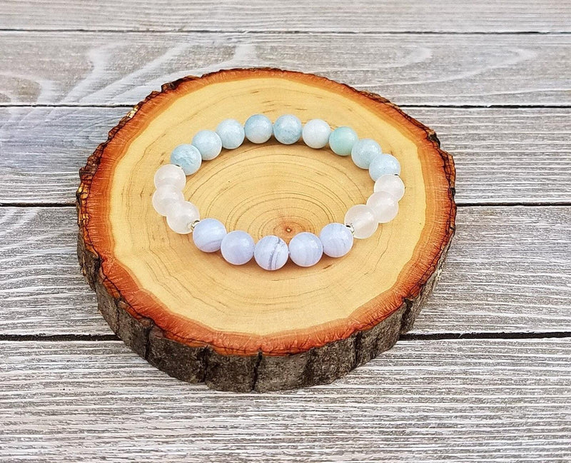 Handmade Selenite, Blue Lace Agate & Aquamarine Anxiety Relief Bracelet | Brahmatells - BrahmatellsStore