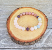 Heart Chakra Healing Bracelet - Beryl, Amethyst, Rose Quartz, Rhodonite | Brahmatells - BrahmatellsStore