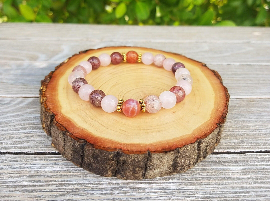 Heart Chakra Love Bracelet: Strawberry & Rose Quartz | Brahmatells - BrahmatellsStore